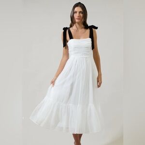 Sugarlips White and Black Velvet Strap Tulle Midi Dress